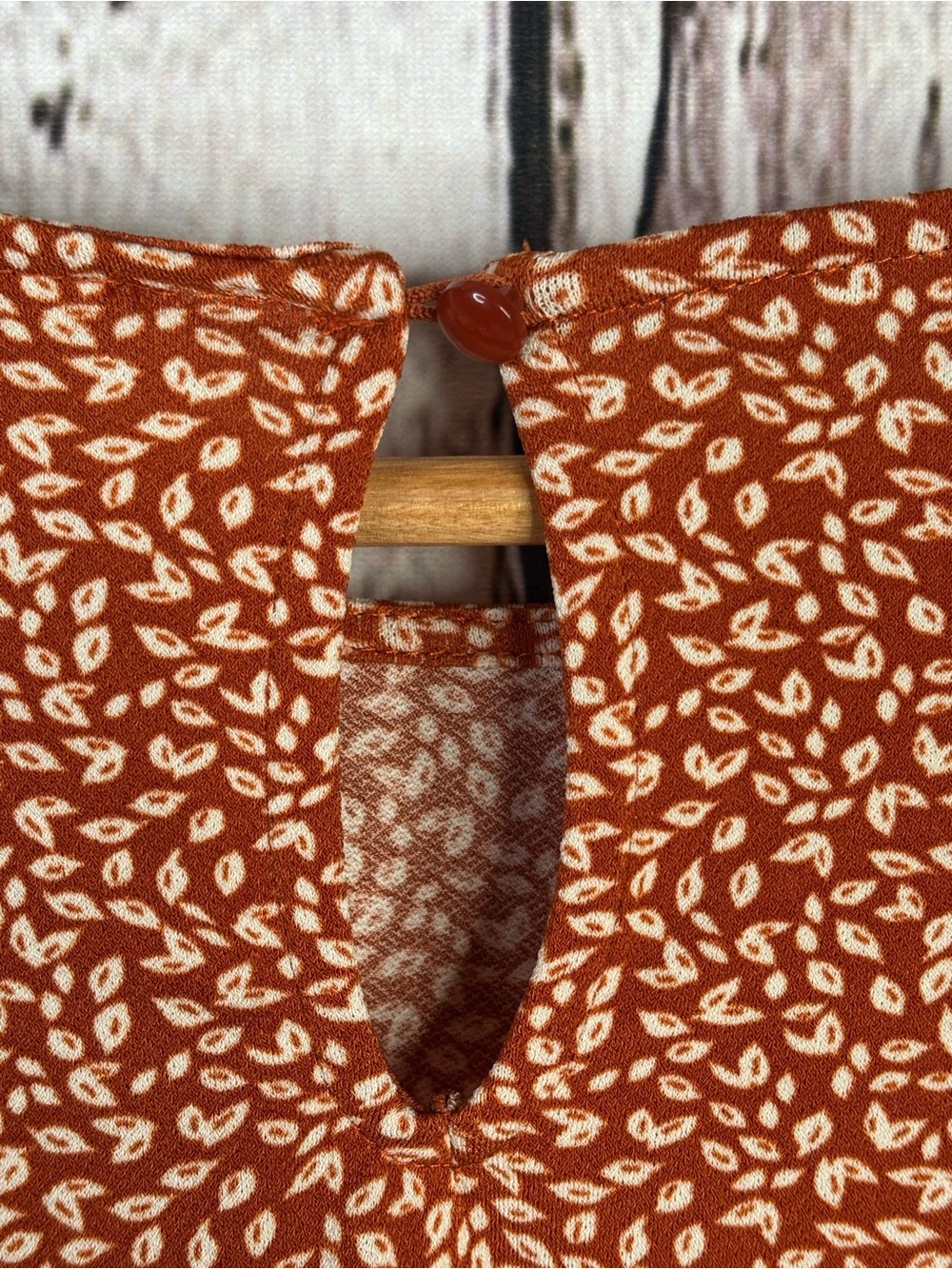 Adrianna Papell Women’s XL Rust Orange Blouse Leaf Print 3/4 Sleeves Shirred Top - Picture 7 of 14